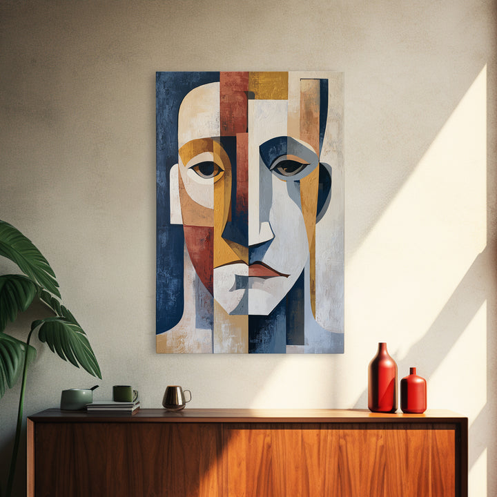 Abstract Face Split by Contrasting Emotions Canvas Print, Expressionist Art, Abstract Wall Art, Living Room Decor, Expression, EXP-2x3-67