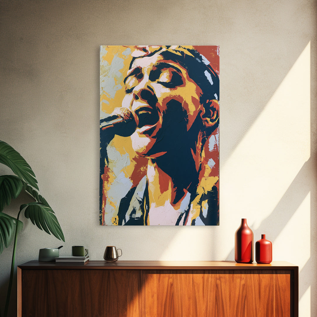 Portrait of a Singer Framed Canvas Print, Expressionist Art, Blue Wall Art, Living Room Decor, Expression, Luxury Decor, EXP-2x3-76