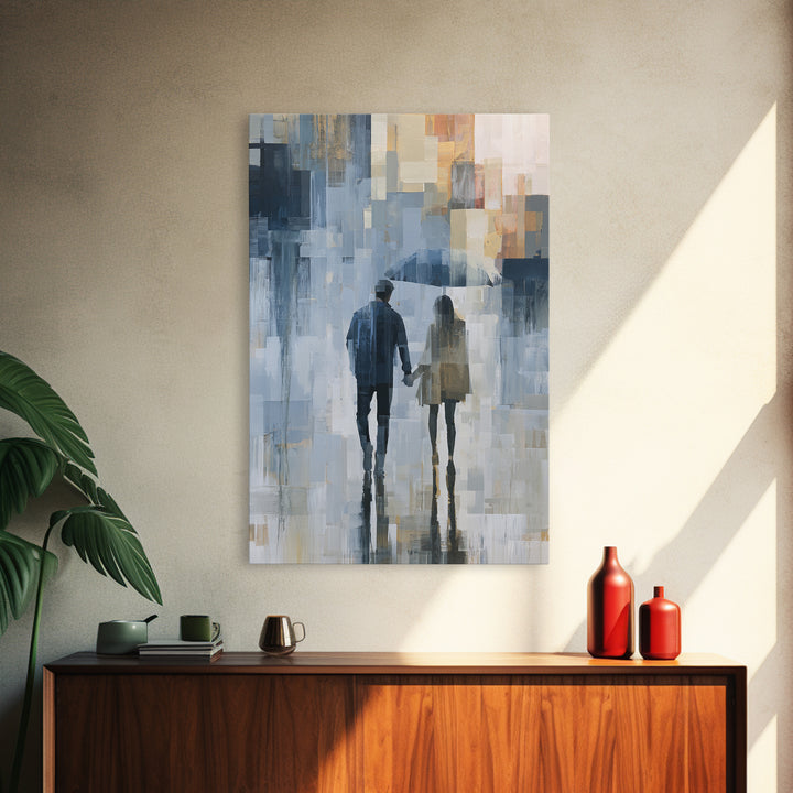 Couple Walking Through Rain Canvas Print, Expressionist Art, Canvas Art, Living Room Decor, Expression, Moody Wall Art, EXP-2x3-79