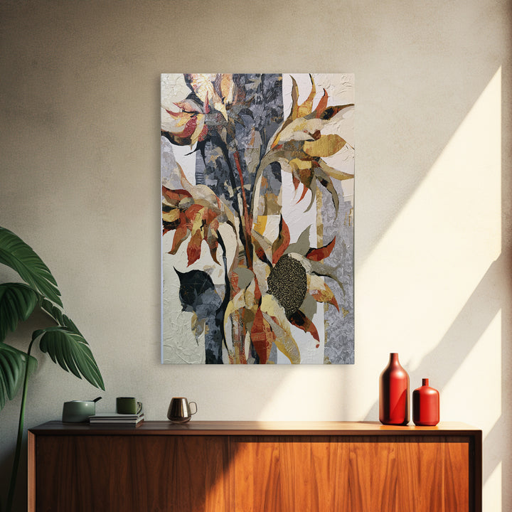 Sunflowers Twisting in Intense Painted Energy Canvas Print, Expressionist Art, Abstract Wall Art, Living Room Decor, Expression, EXP-2x3-88