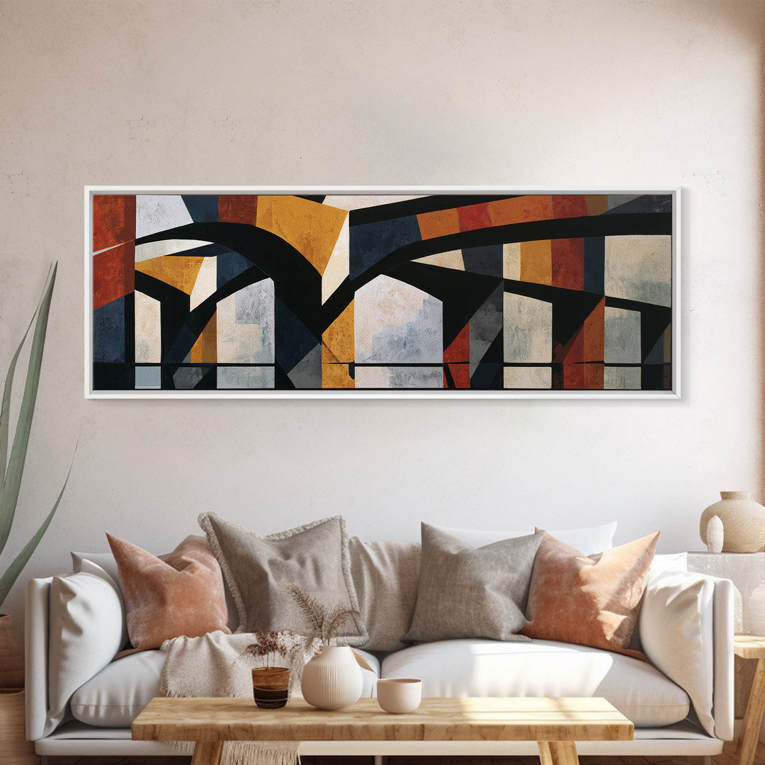 Urban Bridge with Heavy Black Contours Framed Canvas Print, Expressionist Art, Art Print, Living Room Decor, Expression, EXP-3x1-10