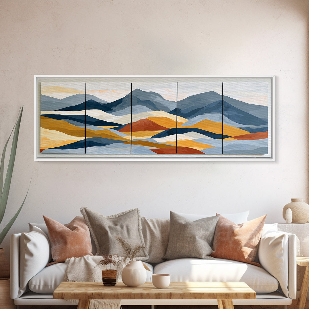 Mountain Landscape in Vibrating Color Bands Canvas Print, Expressionist Art, Boho Wall Art, Living Room Decor, Oil Painting, EXP-3x1-13