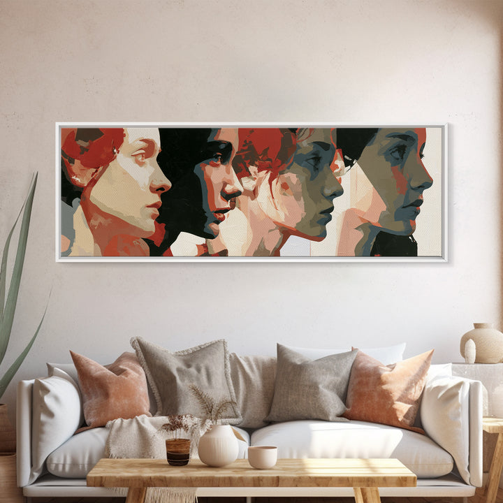 Emotional Portrait with Bold Red and Blue Framed Canvas Print, Expressionist Art, Canvas Art, Living Room Decor, Expression, EXP-3x1-18