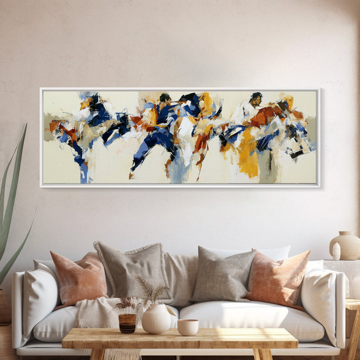 Dancer Figure Fractured into Vibrant Movement Canvas Print, Expressionist Art, Minimalist Wall Art, Living Room Decor, EXP-3x1-20