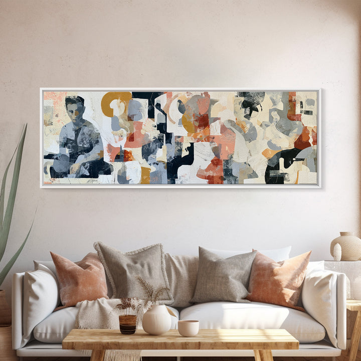 Seated Figure with Raw Gestural Outlines Framed Canvas Print, Expressionist Art, Room Decor, Living Room Decor, Oil Painting, EXP-3x1-23