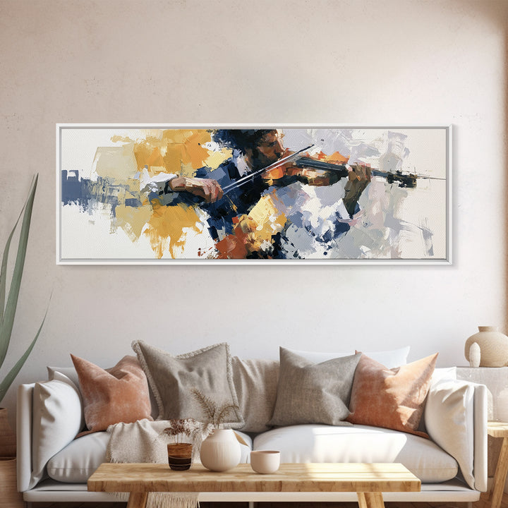 Violinist Painted in Electric Brush Marks Canvas Print, Expressionist Art, Modern Wall Art, Living Room Decor, Oil Painting, EXP-3x1-29