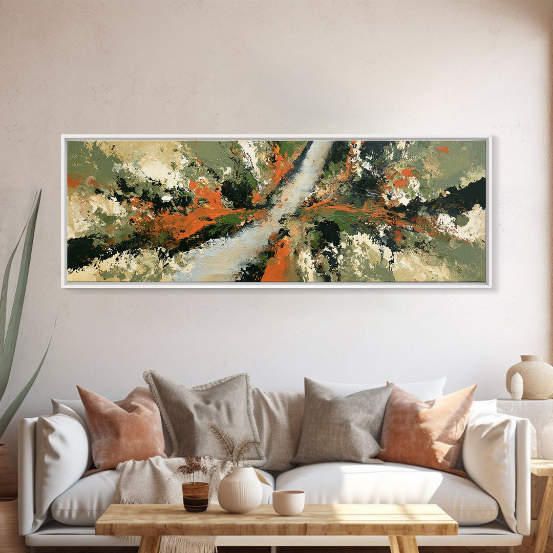 Garden Path with Thick Green and Orange Canvas Print, Expressionist Art, Blue Wall Art, Living Room Decor, Fine Art, Expression, EXP-3x1-6