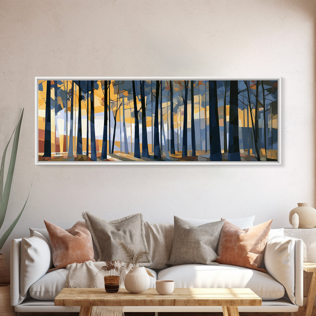 Dark Forest with Angular Trees and Yellow Canvas Print, Expressionist Art, Wall Art, Living Room Decor, Fine Art, Expression, EXP-3x1-70