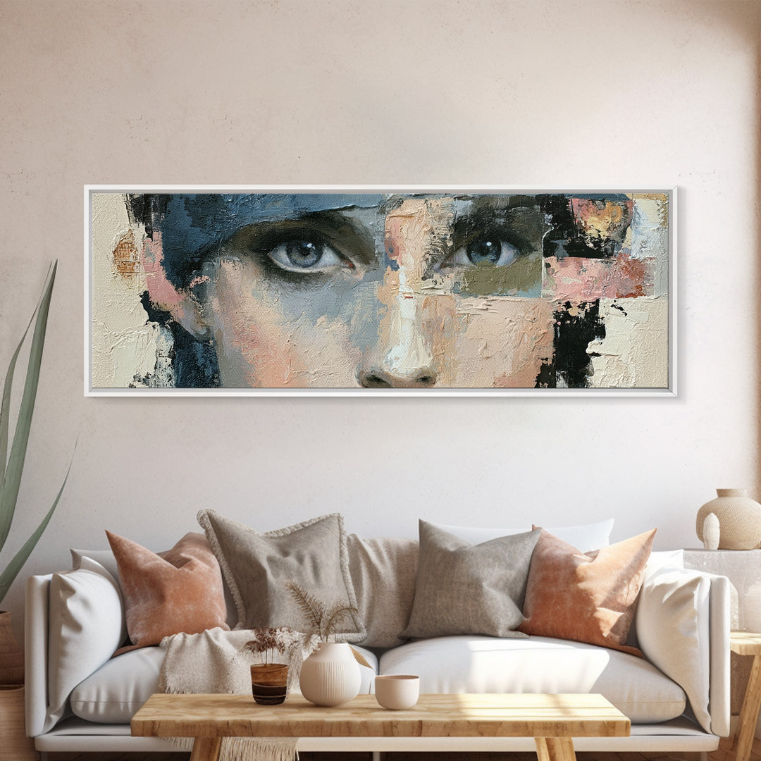 Woman in Blue with Dramatic Expressive Eyes Canvas Print, Expressionist Art, Painting, Living Room Decor, Fine Art, Expression, EXP-3x1-80