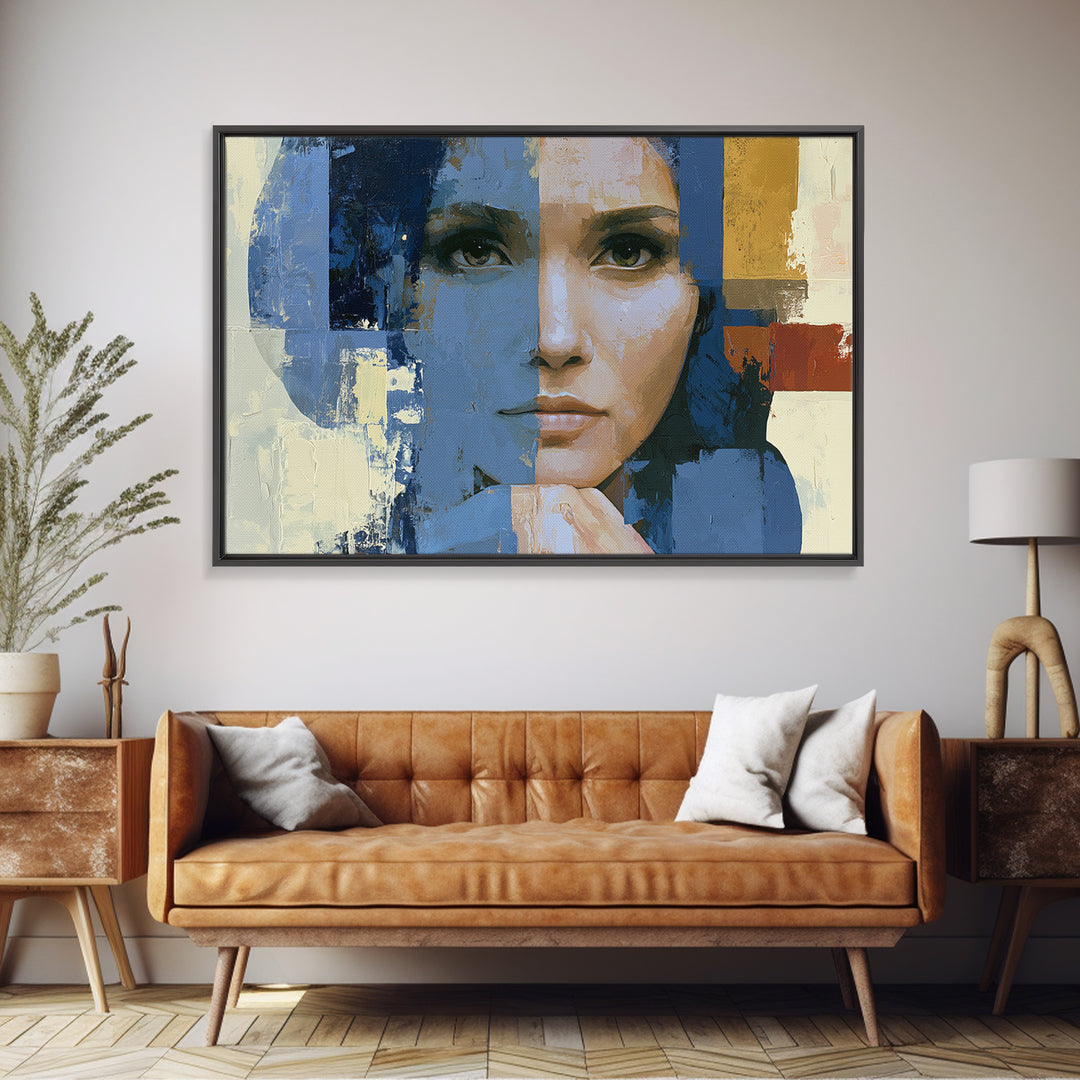 Woman in Blue with Dramatic Expressive Eyes Canvas Print, Expressionist Art, Modern Art, Living Room Decor, Expression, EXP-3x2-20