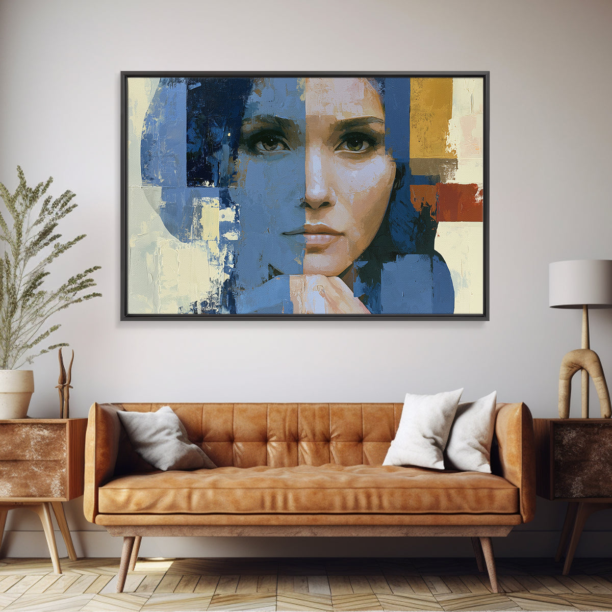 Woman in Blue with Dramatic Expressive Eyes Canvas Print, Expressionist Art, Modern Art, Living Room Decor, Expression, EXP-3x2-20
