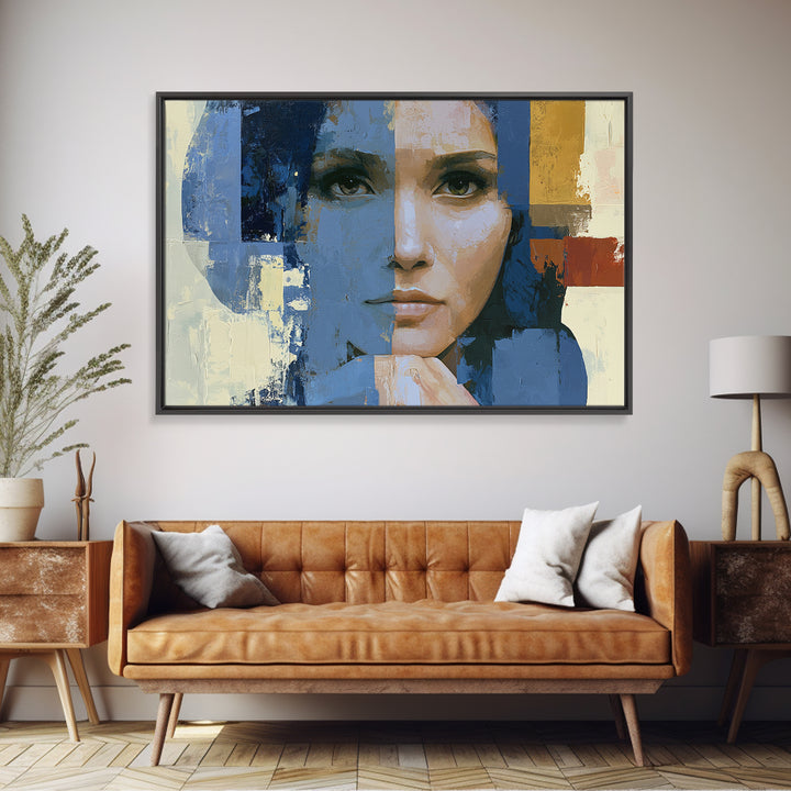 Woman in Blue with Dramatic Expressive Eyes Canvas Print, Expressionist Art, Modern Art, Living Room Decor, Expression, EXP-3x2-20