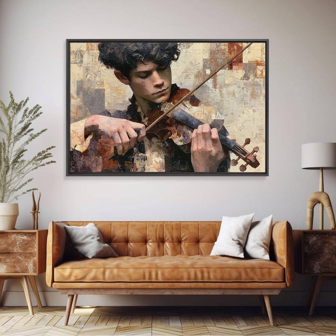 Violinist Painted in Electric Brush Marks Canvas Print, Expressionist Art, Colorful Wall Art, Living Room Decor, Expression, EXP-3x2-41