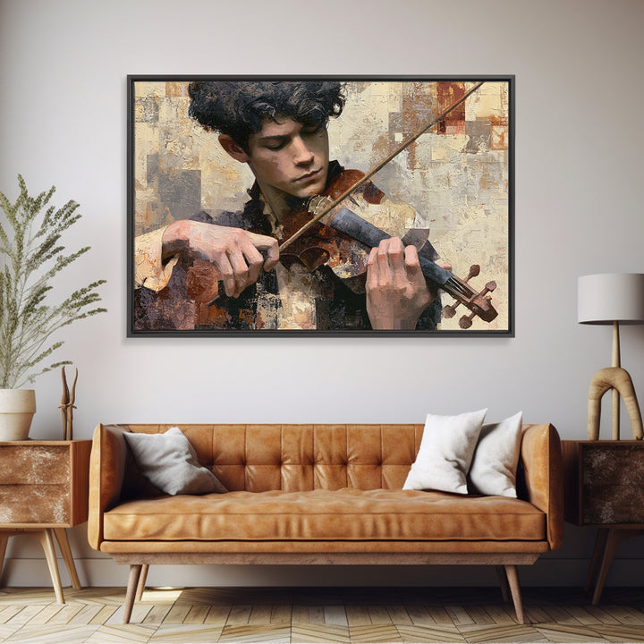 Violinist Painted in Electric Brush Marks Canvas Print, Expressionist Art, Colorful Wall Art, Living Room Decor, Expression, EXP-3x2-41
