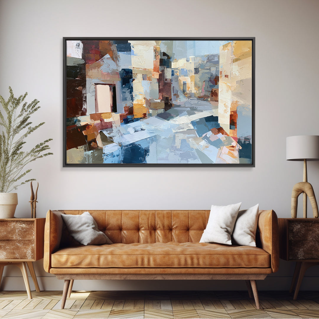 Distorted City Street Framed Canvas Print, Expressionist Art, Minimalist Wall Art, Living Room Decor, Fine Art, Expression, EXP-3x2-5