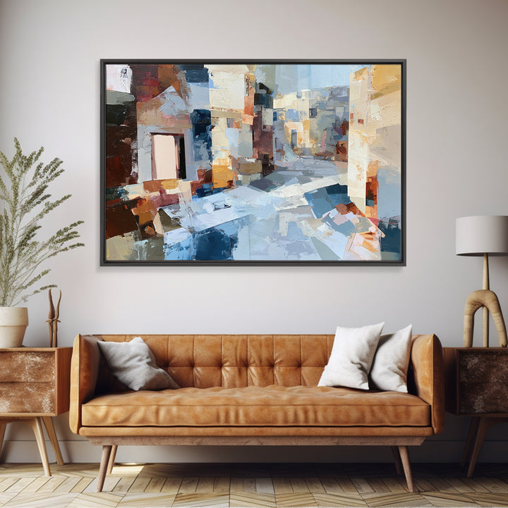 Distorted City Street Framed Canvas Print, Expressionist Art, Minimalist Wall Art, Living Room Decor, Fine Art, Expression, EXP-3x2-5