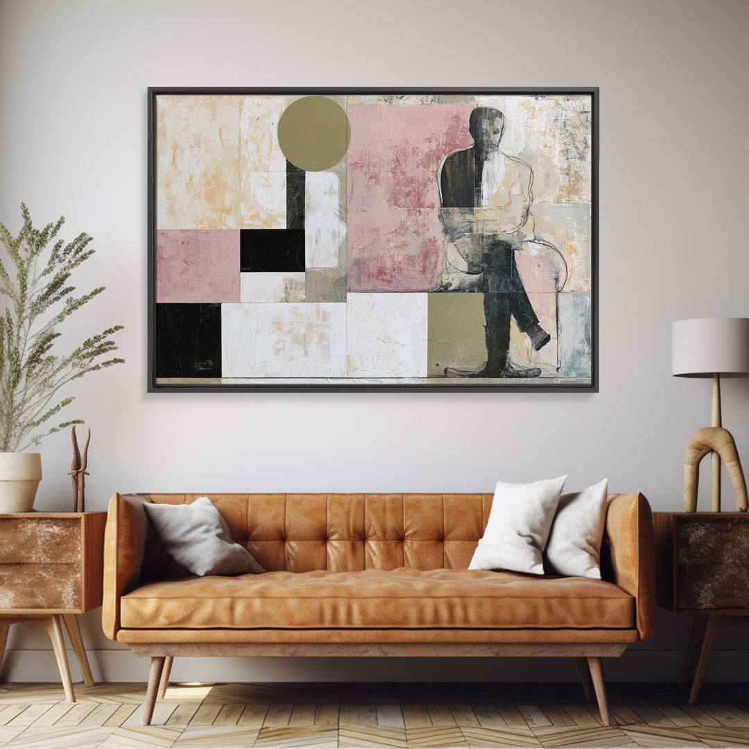 Seated Figure with Raw Gestural Outlines Framed Canvas Print, Expressionist Art, Digital Art, Living Room Decor, Expression, EXP-3x2-59