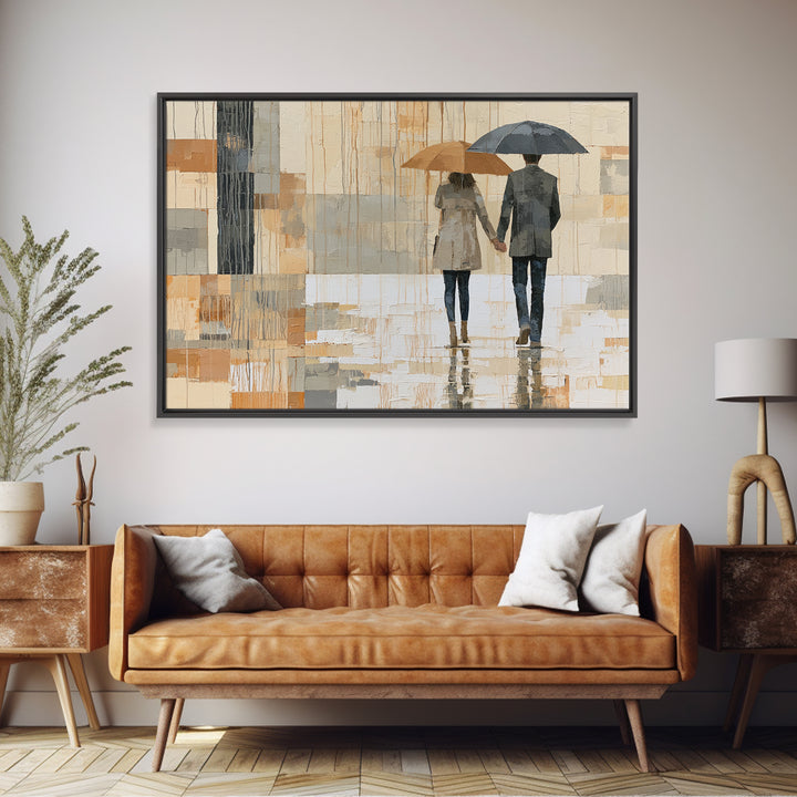 Couple Walking Through Rain Canvas Print, Expressionist Art, Digital Prints, Living Room Decor, Fine Art, Expression, EXP-3x2-75