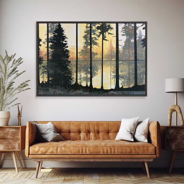 Dark Forest with Angular Trees and Yellow Canvas Print, Expressionist Art, Gallery Wall Art, Living Room Decor, Expression, EXP-3x2-82