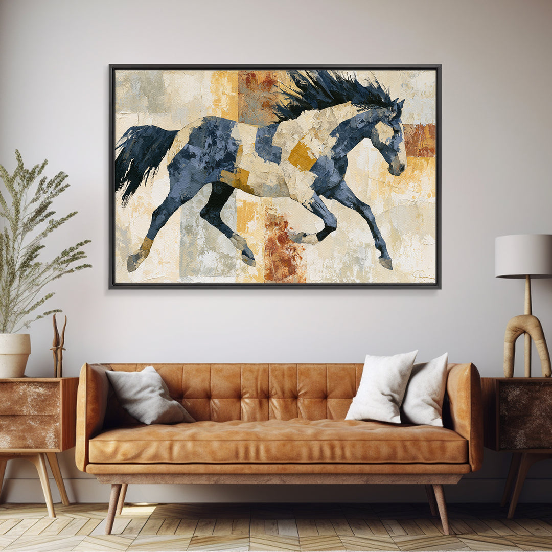 Expressionist Horse in Motion with Wild Mane Framed Canvas Print, Expressionist Art, Modern Art, Living Room Decor, Expression, EXP-3x2-86