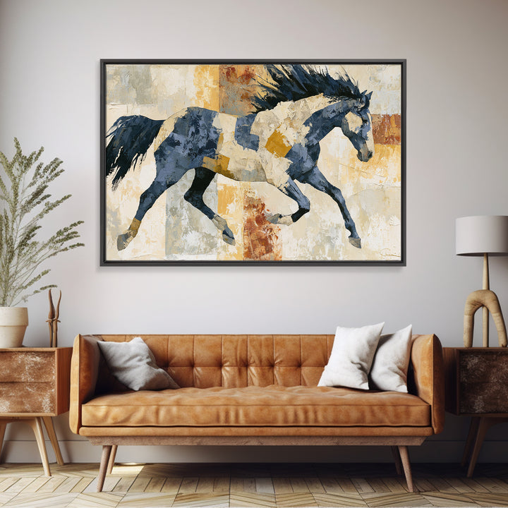 Expressionist Horse in Motion with Wild Mane Framed Canvas Print, Expressionist Art, Modern Art, Living Room Decor, Expression, EXP-3x2-86