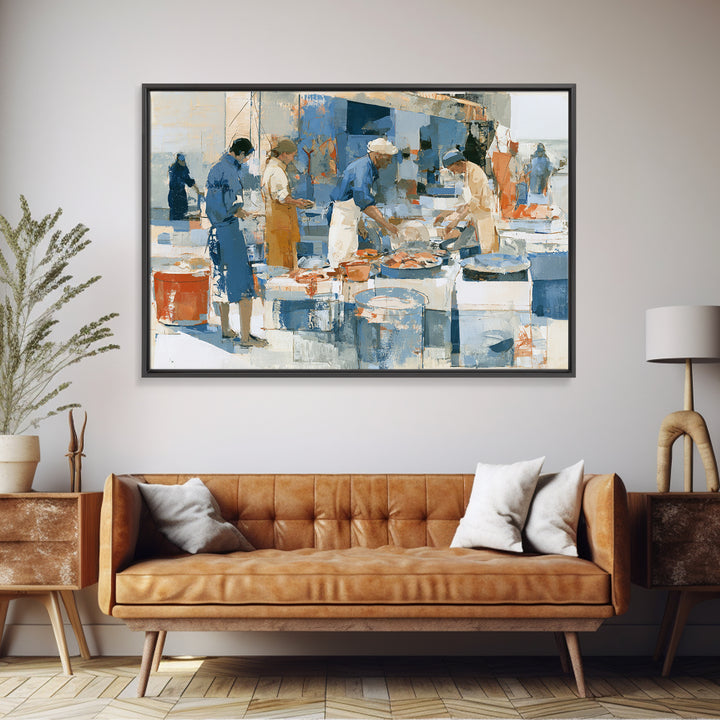 Fish Market Scene Canvas Print, Expressionist Art, Minimalist Wall Art, Living Room Decor, Fine Art, Expression, EXP-3x2-98
