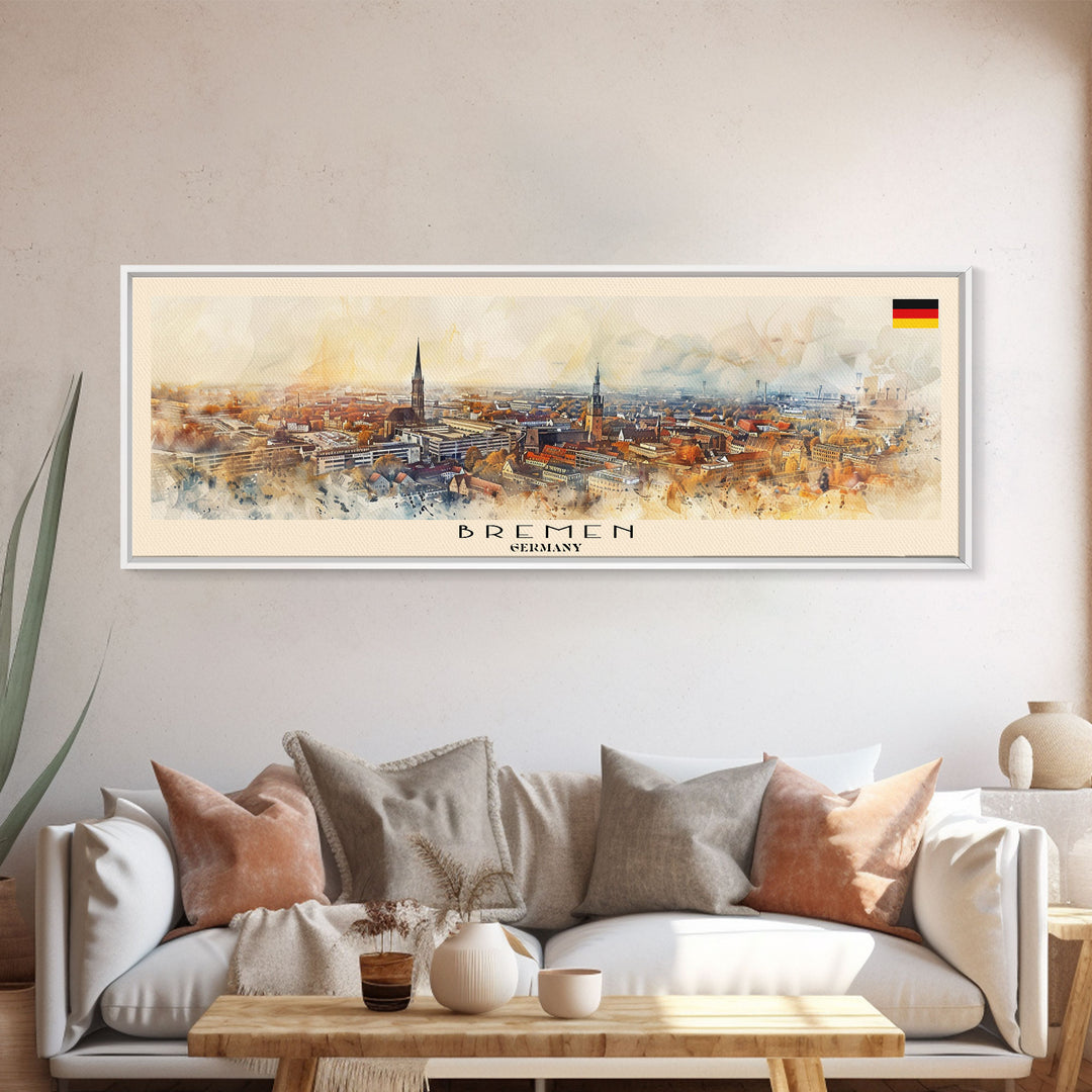 Bremen Germany Wall Art, Panoramic Travel Poster, Panoramic Framed Canvas Print, City Wall Art, Wall Hanging Home Decor, Travel Art