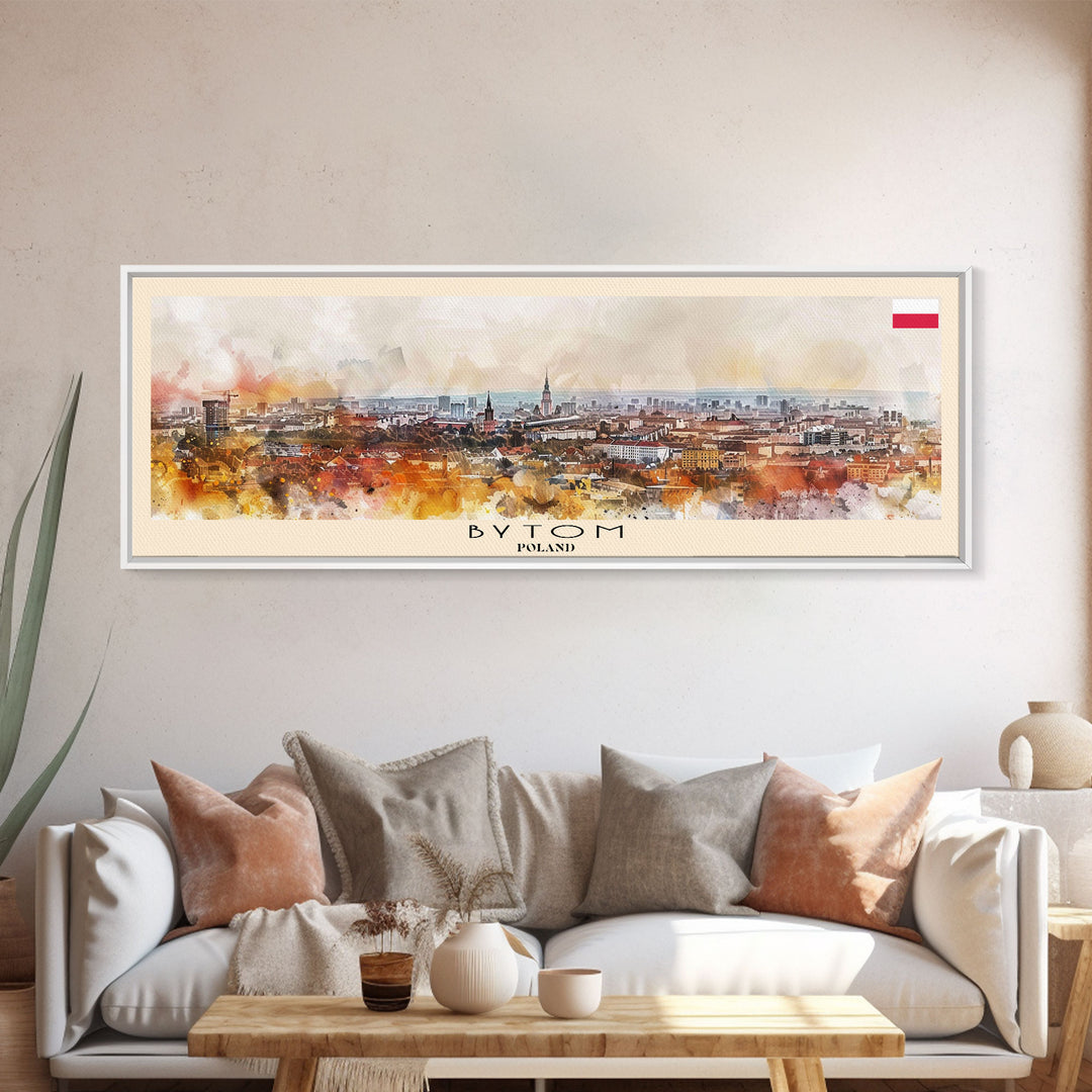 Bytom Poland Panoramic Travel Poster, Framed Canvas Print or Metal Wall Art, Travel Art, Home Decor, Panoramic Painting, Midcentury Art