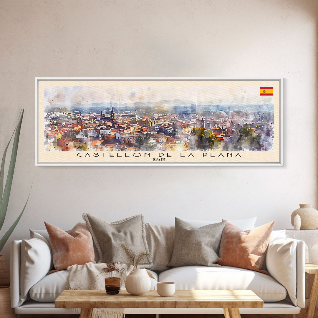 Castellon de la Plana Spain Wall Art, Panoramic Travel Poster, Panoramic Framed Canvas Print, City Wall Art, Wall Hanging Home Decor, Travel Art