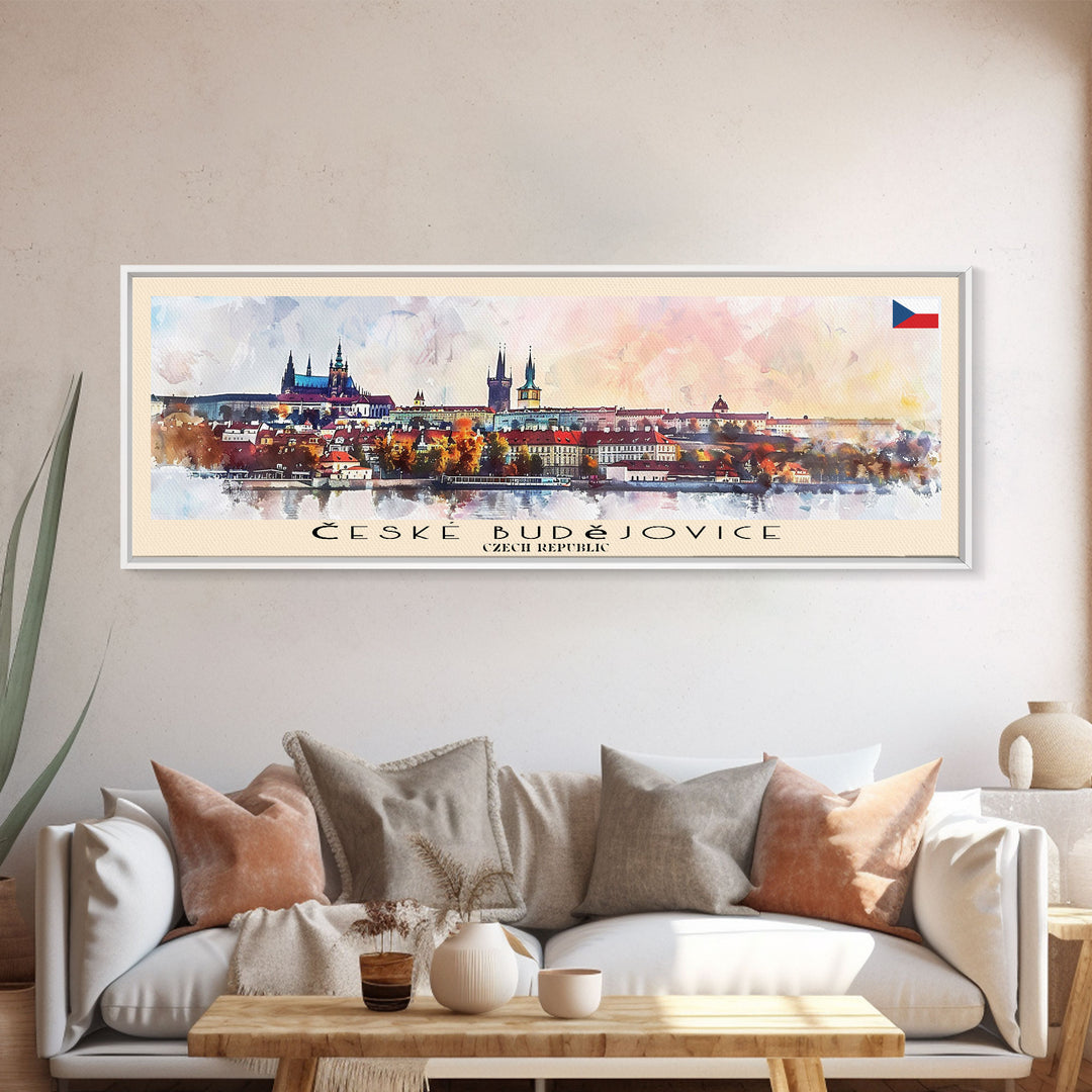 Ceske Budejovice Czech Wall Art, Panoramic Travel Poster, Panoramic Framed Canvas Print, City Wall Art, Wall Hanging Home Decor, Travel Art