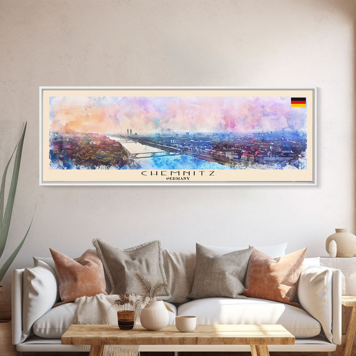 Chemnitz Germany Wall Art, Panoramic Travel Poster, Panoramic Framed Canvas Print, City Wall Art, Wall Hanging Home Decor, Travel Art