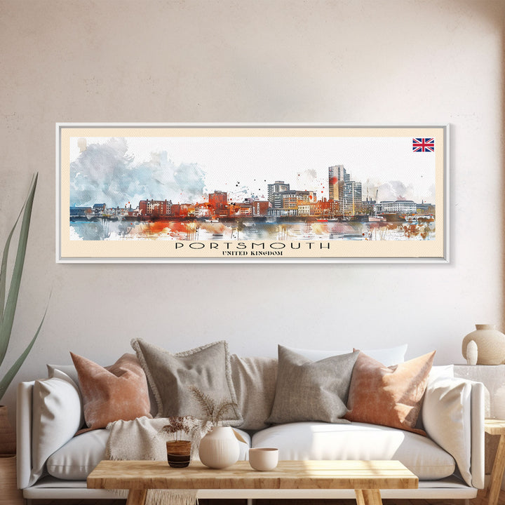 Portsmouth United Kingdom Wall Art, Panoramic Travel Poster, Panoramic Framed Canvas Print, City Wall Art, Wall Hanging Home Decor, Travel Art