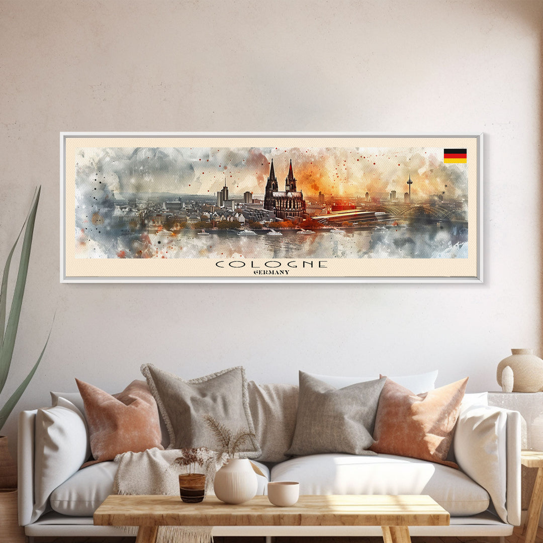 Cologne Germany Panoramic Travel Poster, Framed Canvas Print or Metal Wall Art, Travel Art, Home Decor, Panoramic Painting, Midcentury Art