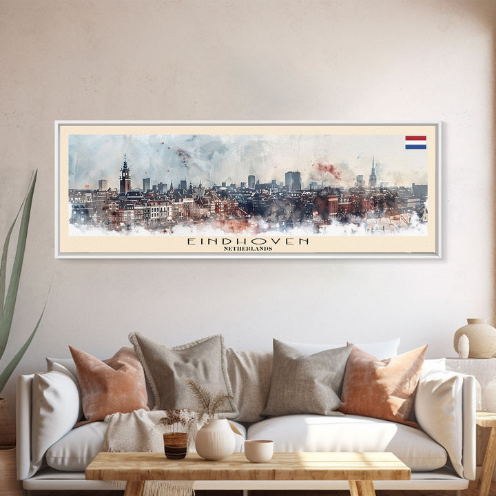 Eindhoven Netherlands Panoramic Travel Poster, Framed Canvas Print or Metal Wall Art, Travel Art, Home Decor, Panoramic Painting, Midcentury Art