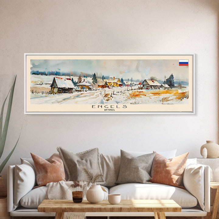 Engels Russia Panoramic Travel Poster, Framed Canvas Print or Metal Wall Art, Travel Art, Home Decor, Panoramic Painting, Midcentury Art