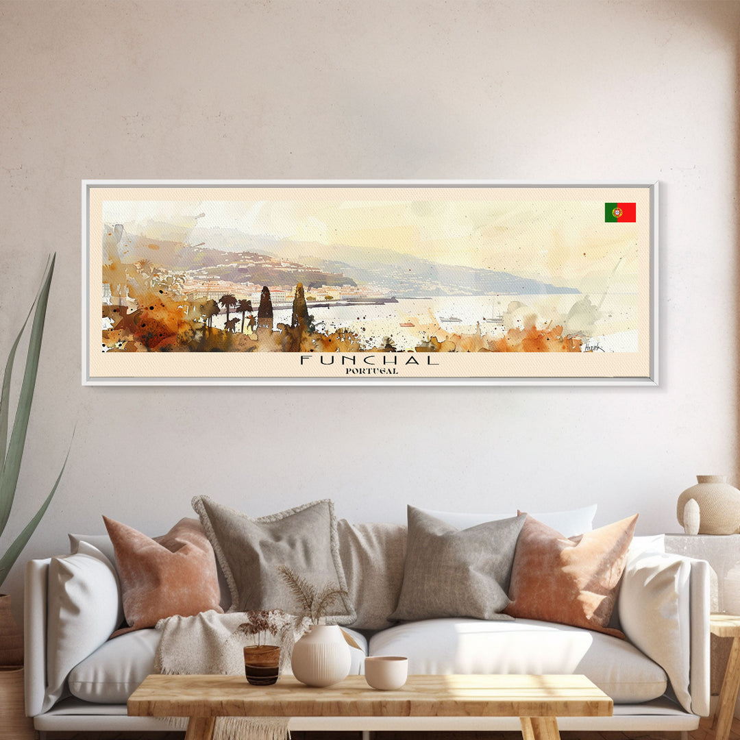 Funchal Portugal Travel Print Wall Art, Panoramic City Art, Travel Art, Wall Decor, Vacation Gift, Framed Canvas Print Or Metal Art