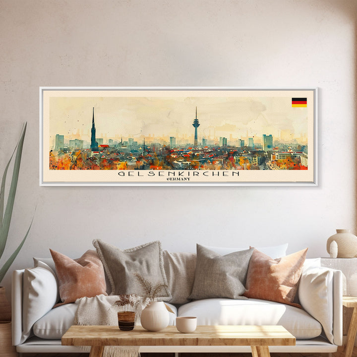 Gelsenkirchen Germany Panoramic Travel Poster, Framed Canvas Print or Metal Wall Art, Travel Art, Home Decor, Panoramic Painting, Midcentury Art