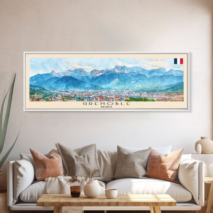 Grenoble France Travel Print Wall Art, Panoramic City Art, Travel Art, Wall Decor, Vacation Gift, Framed Canvas Print Or Metal Art