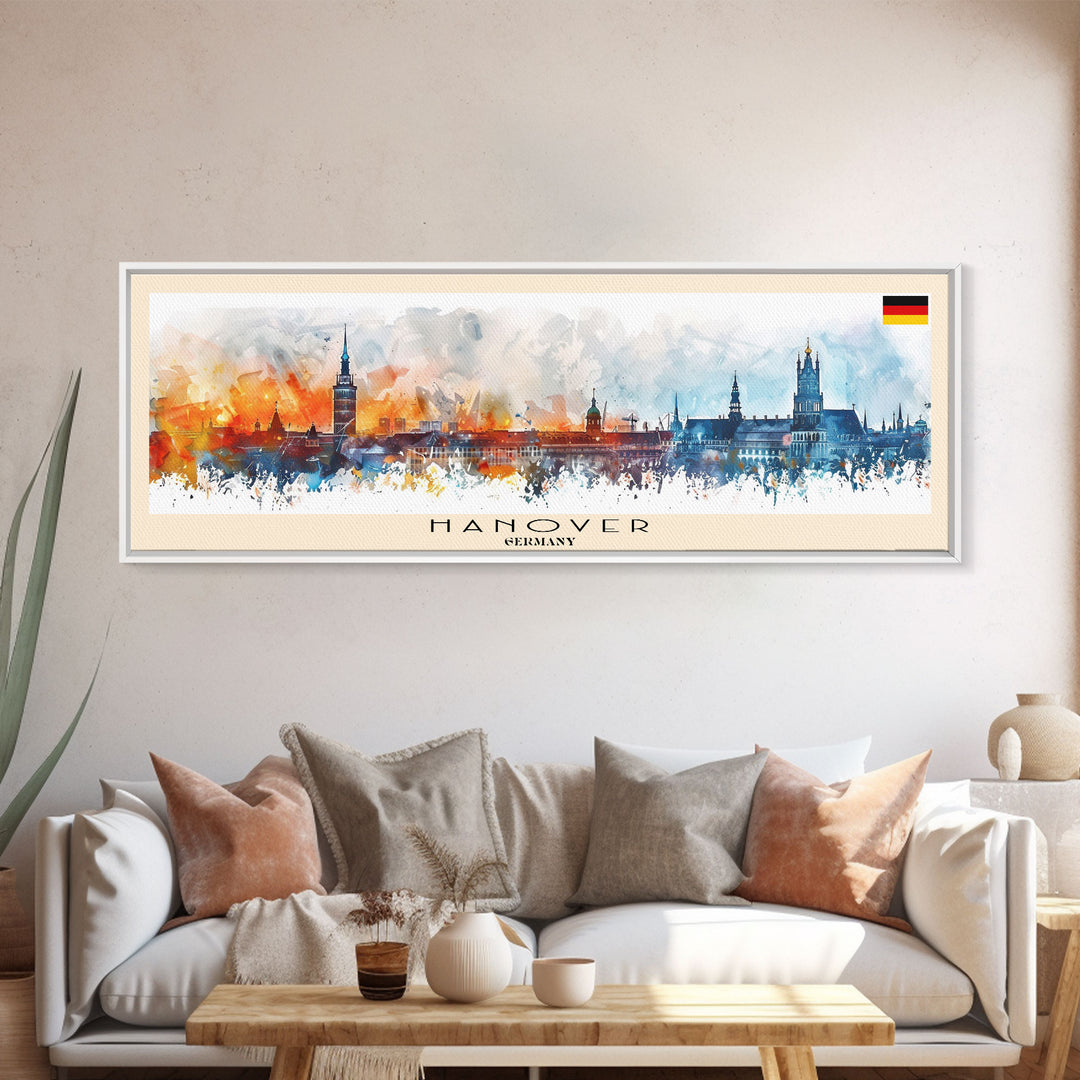Hanover Germany Panoramic Travel Poster, Framed Canvas Print or Metal Wall Art, Travel Art, Home Decor, Panoramic Painting, Midcentury Art