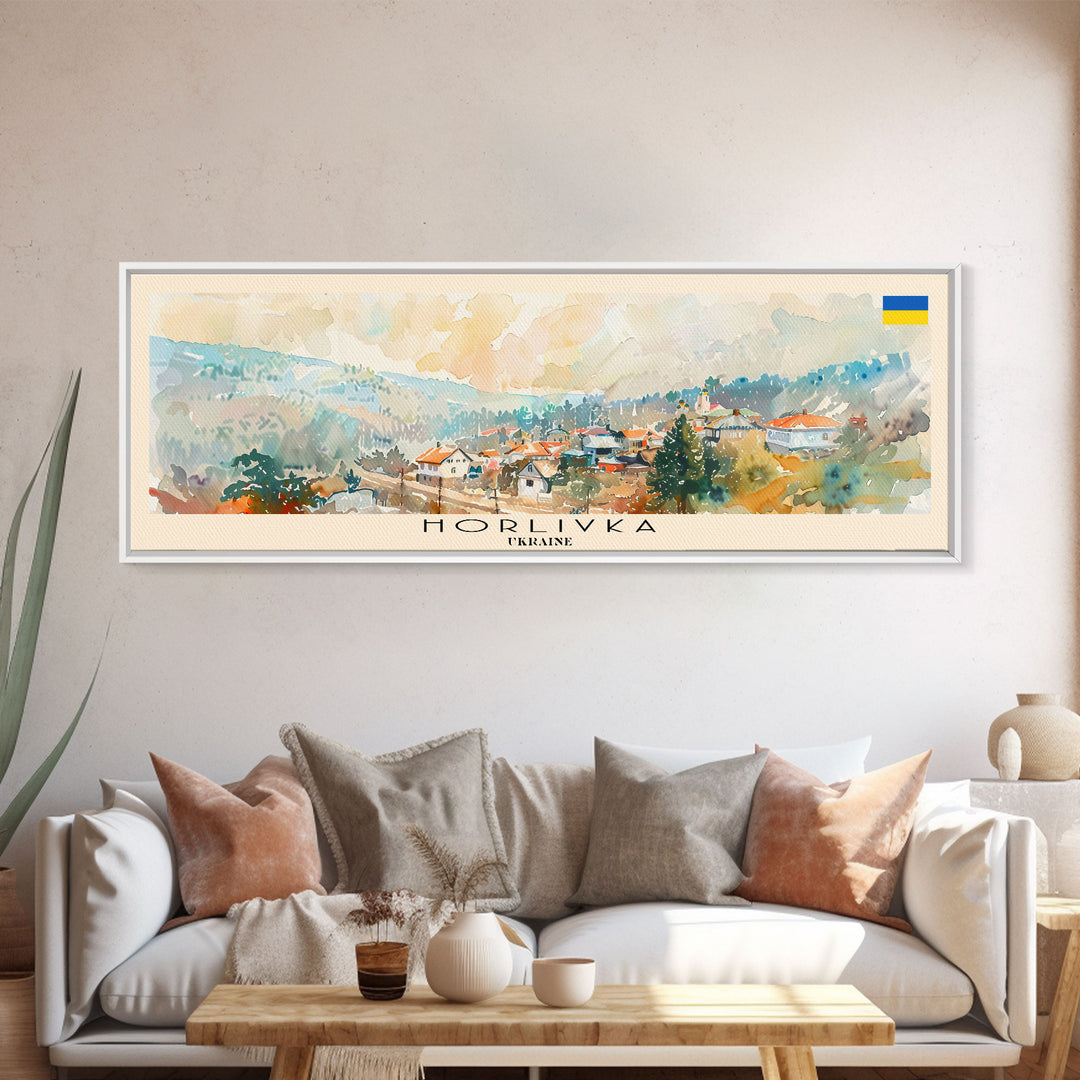 Horlivka Ukraine Wall Art, Panoramic Travel Poster, Panoramic Framed Canvas Print, City Wall Art, Wall Hanging Home Decor, Travel Art