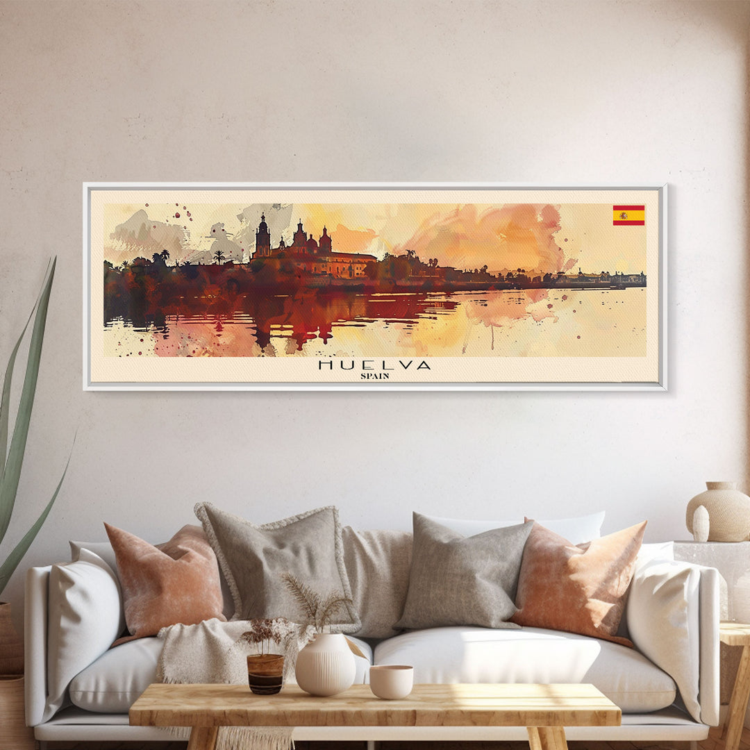 Huelva Spain Panoramic Travel Poster, Framed Canvas Print or Metal Wall Art, Travel Art, Home Decor, Panoramic Painting, Midcentury Art