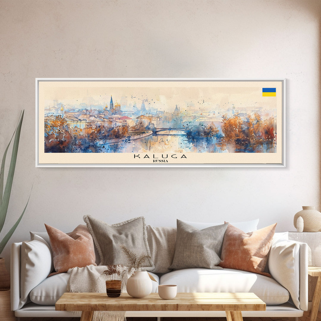 Kaluga Russia Panoramic Travel Poster, Framed Canvas Print or Metal Wall Art, Travel Art, Home Decor, Panoramic Painting, Midcentury Art