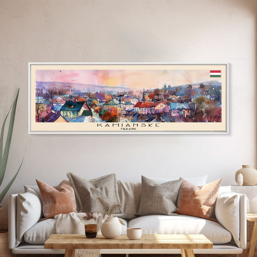 Kamianske Ukraine Wall Art, Panoramic Travel Poster, Panoramic Framed Canvas Print, City Wall Art, Wall Hanging Home Decor, Travel Art