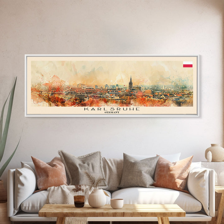Karlsruhe Germany Panoramic Travel Poster, Framed Canvas Print or Metal Wall Art, Travel Art, Home Decor, Panoramic Painting, Midcentury Art