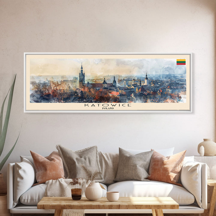 Katowice Poland Wall Art, Panoramic Travel Poster, Panoramic Framed Canvas Print, City Wall Art, Wall Hanging Home Decor, Travel Art