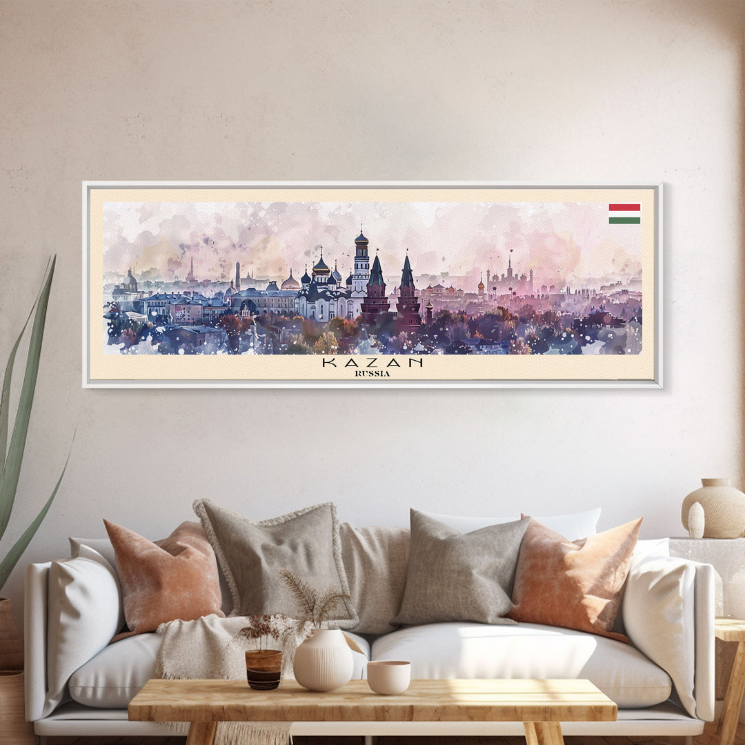 Kazan Russia Panoramic Travel Poster, Framed Canvas Print or Metal Wall Art, Travel Art, Home Decor, Panoramic Painting, Midcentury Art
