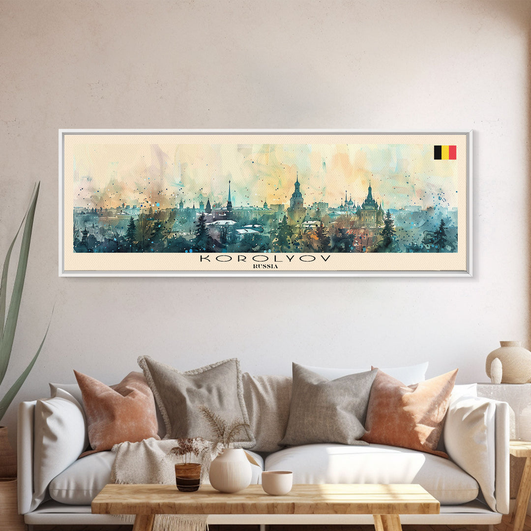 Korolyov Russia Wall Art, Panoramic Travel Poster, Panoramic Framed Canvas Print, City Wall Art, Wall Hanging Home Decor, Travel Art