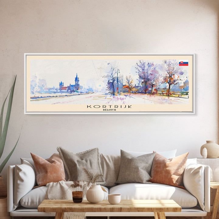 Kortrijk Belgium Travel Print Wall Art, Panoramic City Art, Travel Art, Wall Decor, Vacation Gift, Framed Canvas Print Or Metal Art