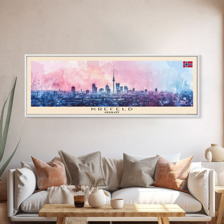 Krefeld Germany Panoramic Travel Poster, Framed Canvas Print or Metal Wall Art, Travel Art, Home Decor, Panoramic Painting, Midcentury Art