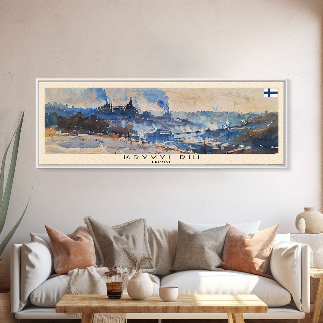 KryvyiRih Ukraine Panoramic Travel Poster, Framed Canvas Print or Metal Wall Art, Travel Art, Home Decor, Panoramic Painting, Midcentury Art